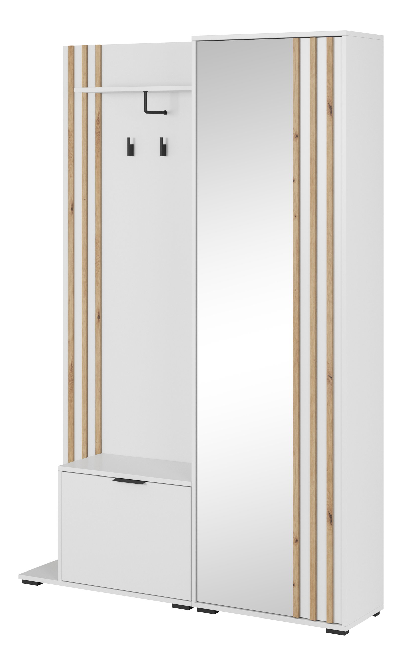 Šatní skříň Norris (bílá + dub artisan)