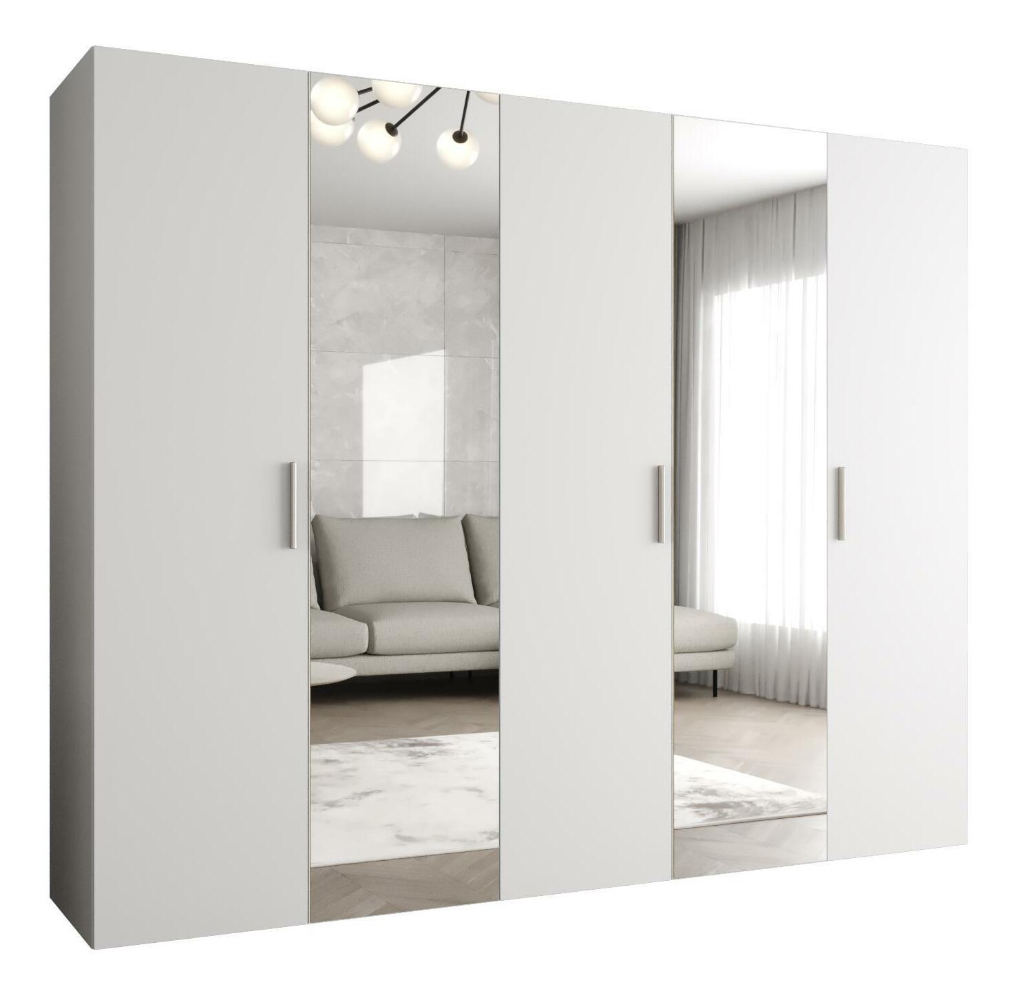 Šatní skříň 250 cm Borry 2 (bílá + stříbrná)