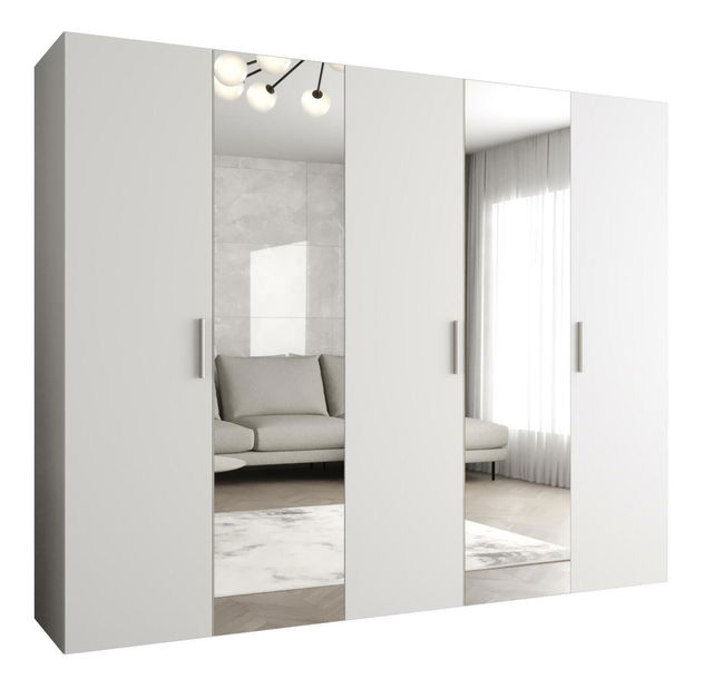 Šatní skříň 250 cm Borry 2 (bílá + stříbrná)