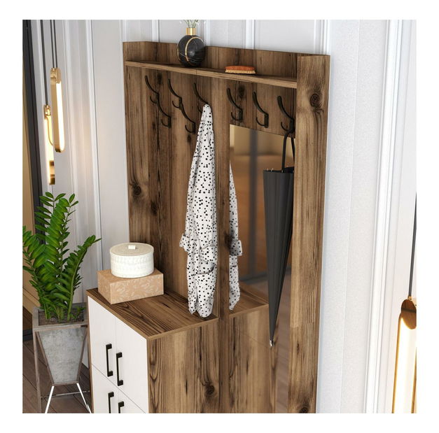 Předsíňová stěna Betina BC (ořech + bílá) (se zrcadlem)