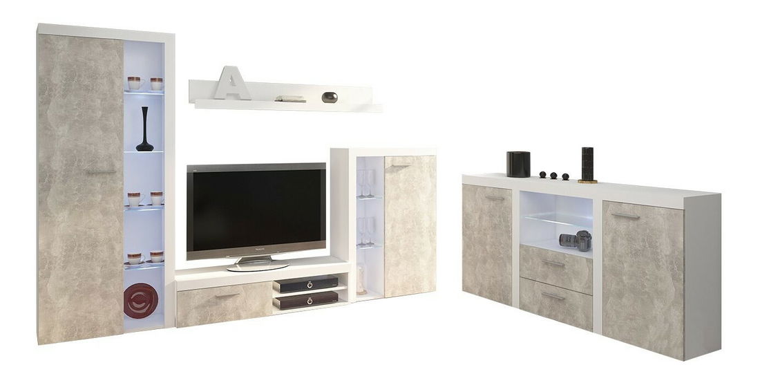 Obývací stěna Rokara (s komodou) (bílá) (bez osvětlení)