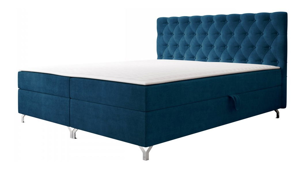 Manželská postel 140 cm Jenaks 2 (modrá) (s roštem a matrací) (s úl. prostorem)