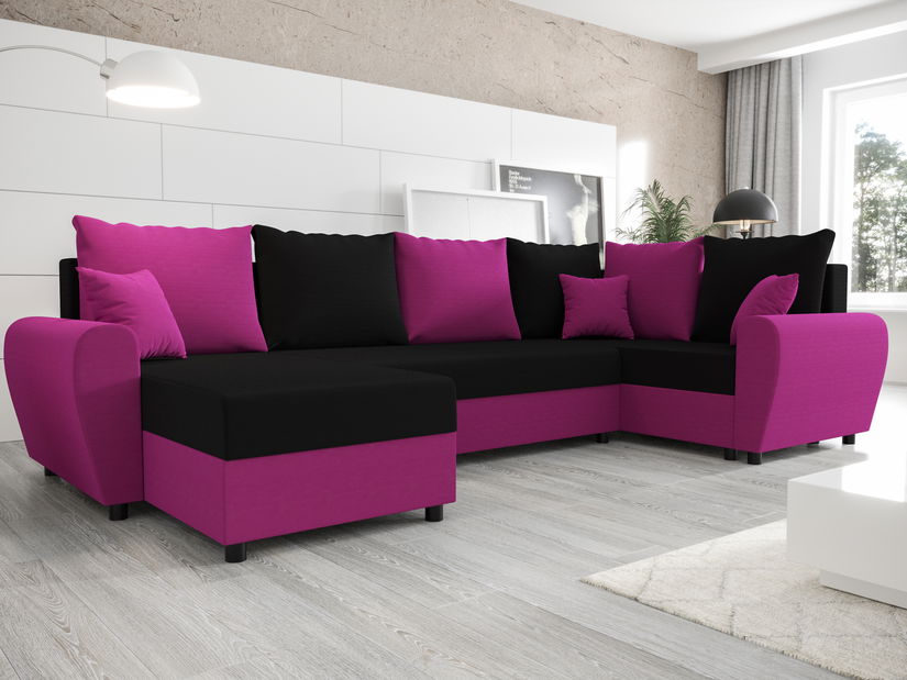 Rohová sedačka ve tvaru U Fleur Long (červená + černá) (P)