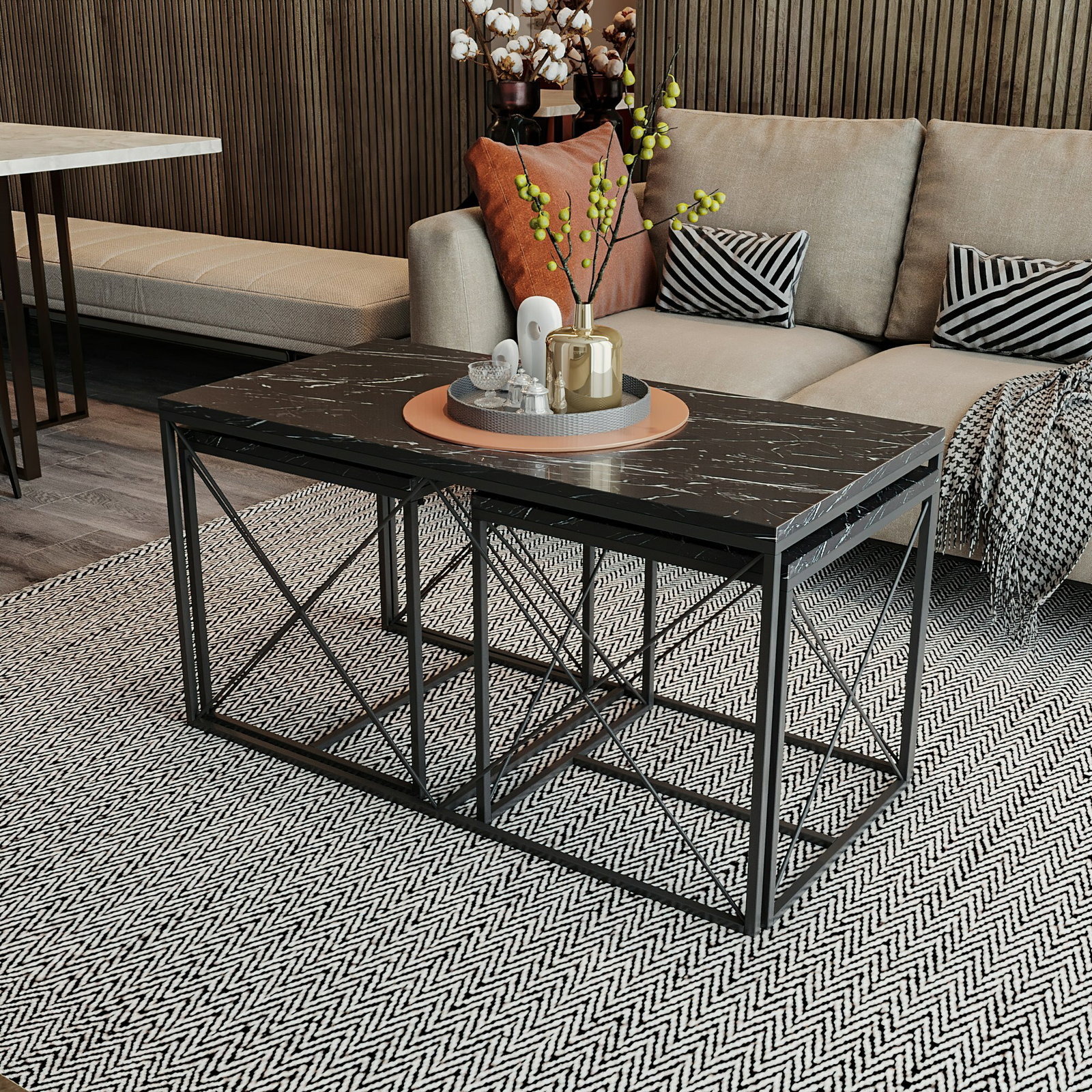 Set 3 konferenčních stolků Defenella (Černá)