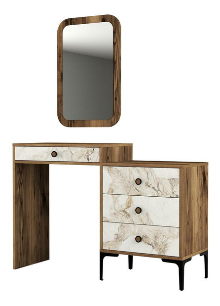 Toaletní stolek Logan 2 (bílá + ořech) (se zrcadlem)