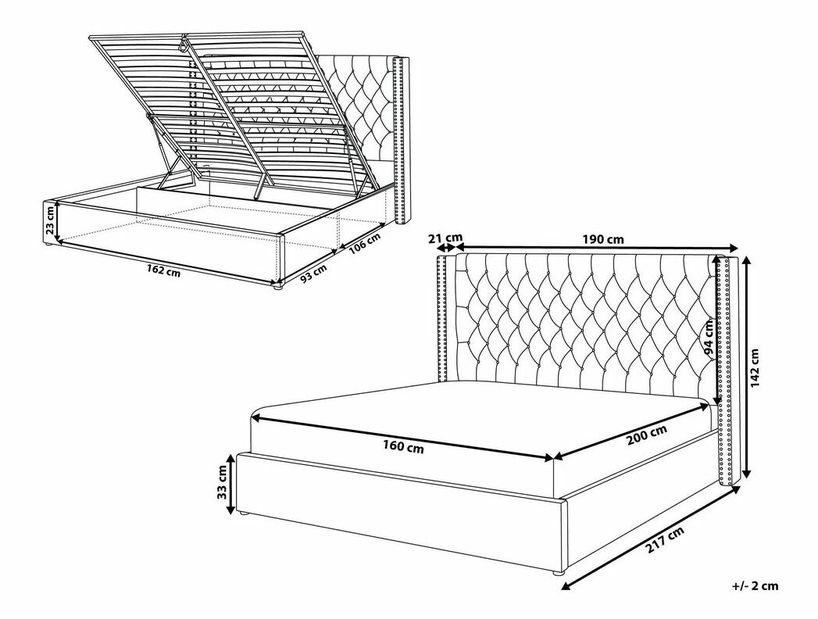 Manželská postel 160 cm Lubbka (černá) (s roštem) (s úl. prostorem)