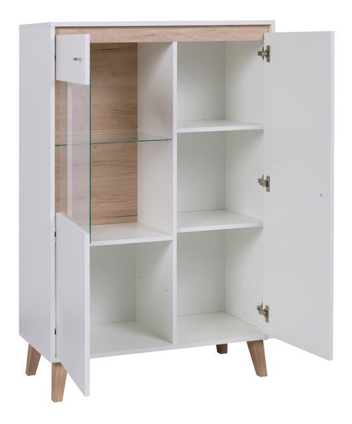 Vitrína Ovio WIT90 (bílá matná + dub san remo jasný)