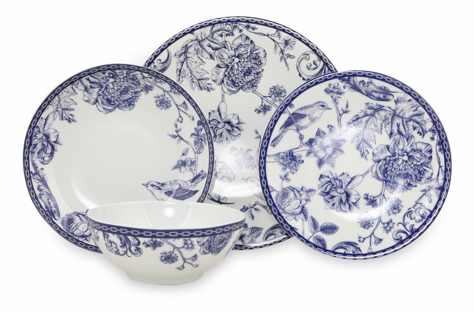 Jídelní souprava (24 ks.) Ziggy (modrá + bílá)