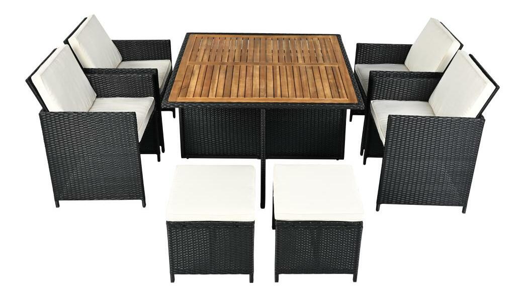 Zahradní ratanový set Milford (černá + krémová + přírodní)