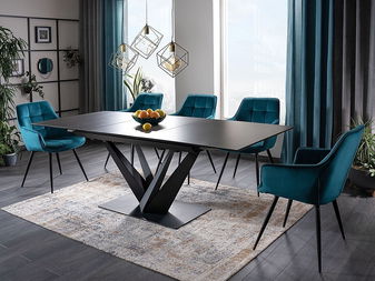 Rozkládací jídelní stůl 160-220 cm Suanne (černá + černá) (pro 8 a více osob)