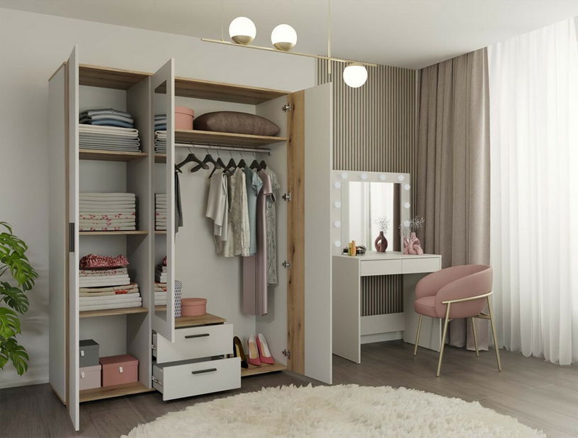 Šatní skříň Avala 1 (kašmír + dub evoke) (se zrcadlem)