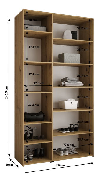 Šatní skříň 130 cm Carmela 50-4 (kašmír + černá)