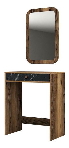 Toaletní stolek Logan 1 (černý mramor + ořech) (se zrcadlem)