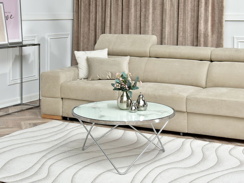 Konferenční stolek Armin Xl (bílý mramor + chromová)