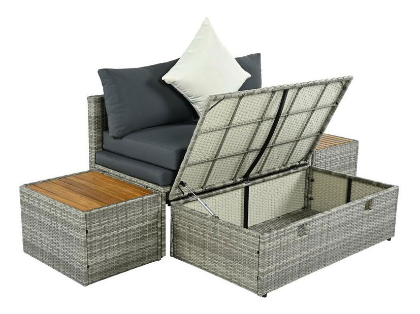 Zahradní ratanový set Debora (šedá + přírodní + krémová)