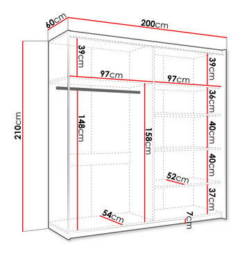 Šatní skříň s posuvnými dveřmi Artaman 200 (bílá) (se zrcadlem)