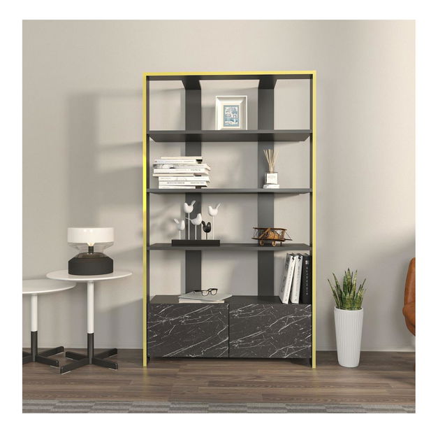 Regál Eleanoretta (mramor černý + černá + zlatá)