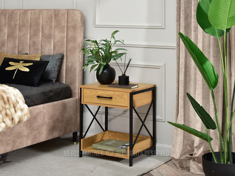 Noční stolek Torry (dub + černá)