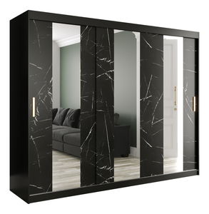 Šatní skříň 250 cm Marbelo P (matná černá + černý mramor)