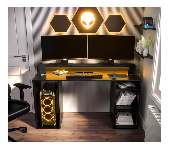 Herní PC stolek Garrick 1 (černý) (s LED RGB osvětlením)