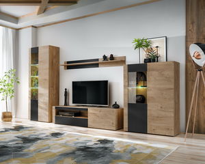 Obývací stěna Aruno AR (dub ribbeck + černá) (s osvětlením)