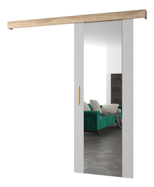 Posuvné dveře 90 cm Sharlene II (bílá matná + dub sonoma + zlatá) (se zrcadlem)
