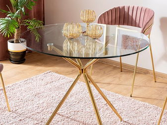 Jídelní stůl Anastasia (sklo + zlatá) (pro 4 osoby)