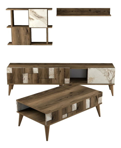 Sestava nábytku do obývacího pokoje Madryt (ořech + bílá)