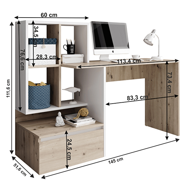 PC stolek Nurvo (dub artisan + bílá)