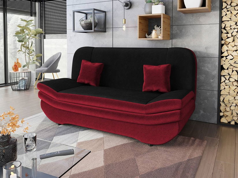 Rozkládací pohovka Lehti (černá + bordó) (s úl. prostorem)