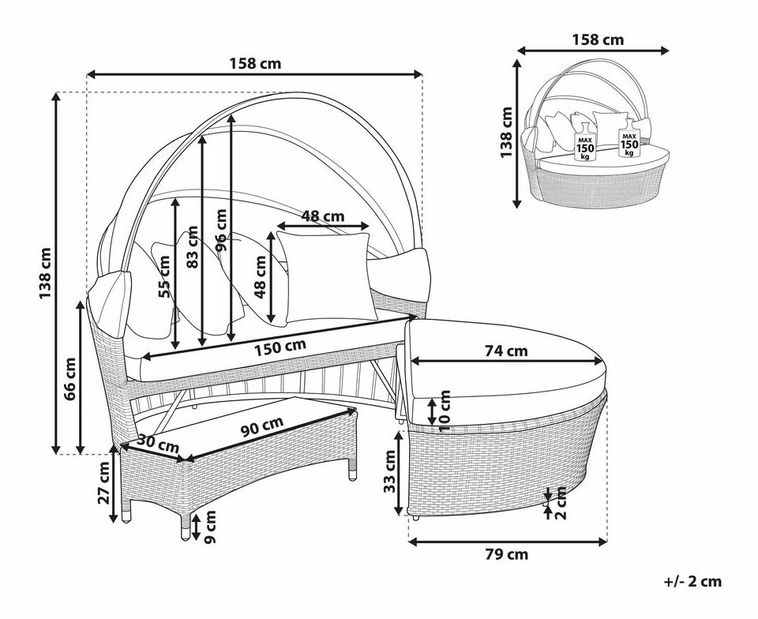 Zahradní křeslo s klenbou LIS (polyratan) (šedá)