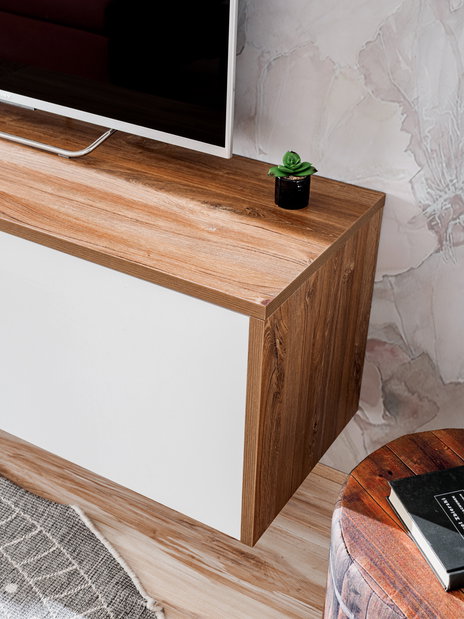 Obývací stěna s elektrickým krbem Donberry E (dub sterling + bílá matná)