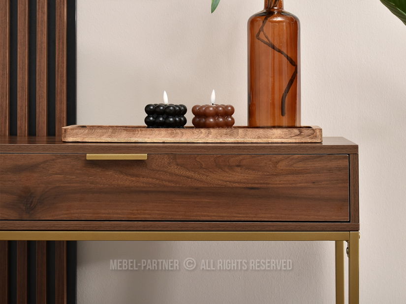 Konzolový stolek Norma M (ořech + zlatá)