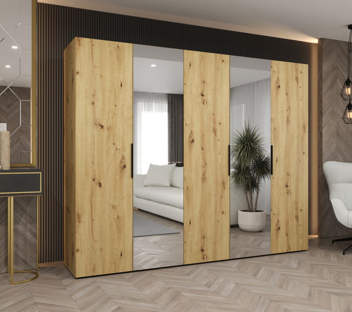 Šatní skříň 250 cm Mirabella 2 (dub artisan + černá)