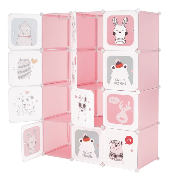 Dětská modulární skříň Fresh Pink (růžová + dětský vzor)