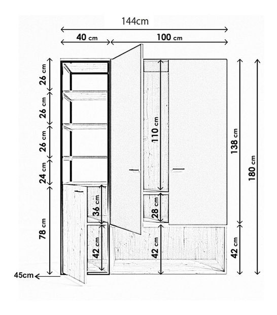 Šatní skříň Otis (antracit + dub)