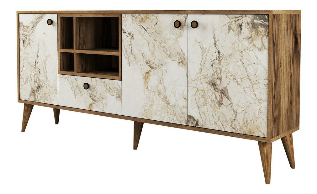 Skříňka Nana (bílý mramor + ořech)