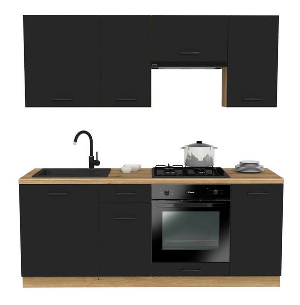 Kuchyňská sestava 200 cm Vestia 1 (dub evoke + černá)