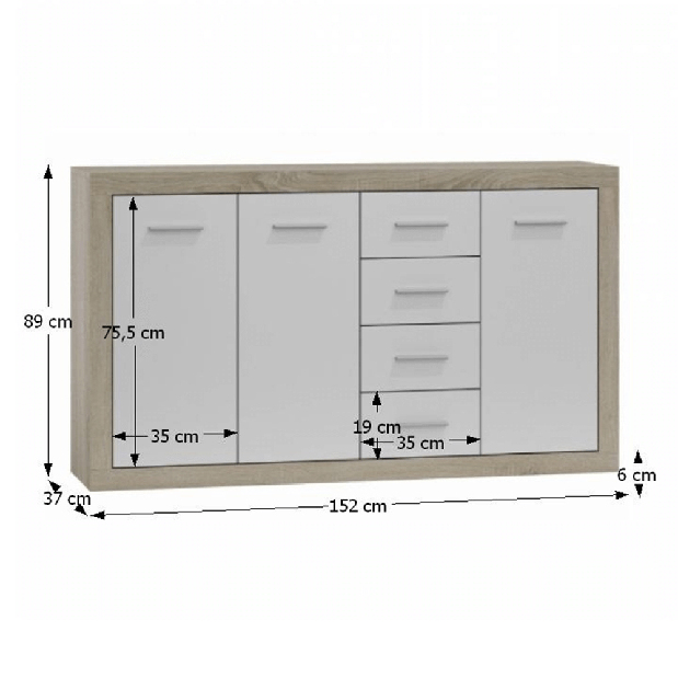 Komoda Callin 3T/4SK (dub sonoma + bílá)