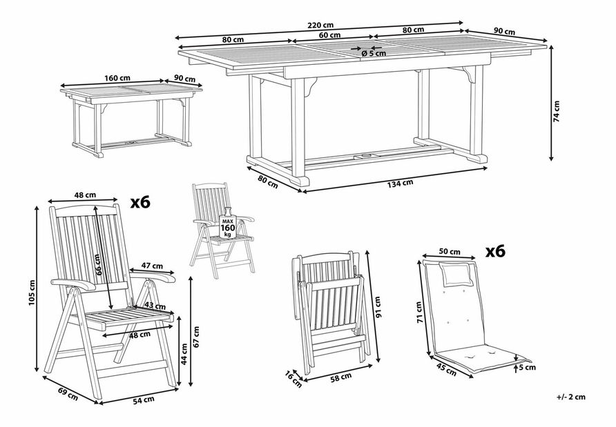 Zahradní set Jakarta (světlé dřevo) (s polštáři)