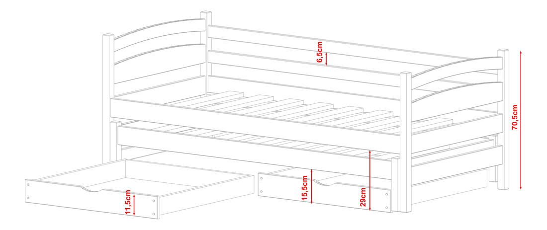 Dětská postel 80 cm Tiana (s roštem a úl. prostorem) (bílá)
