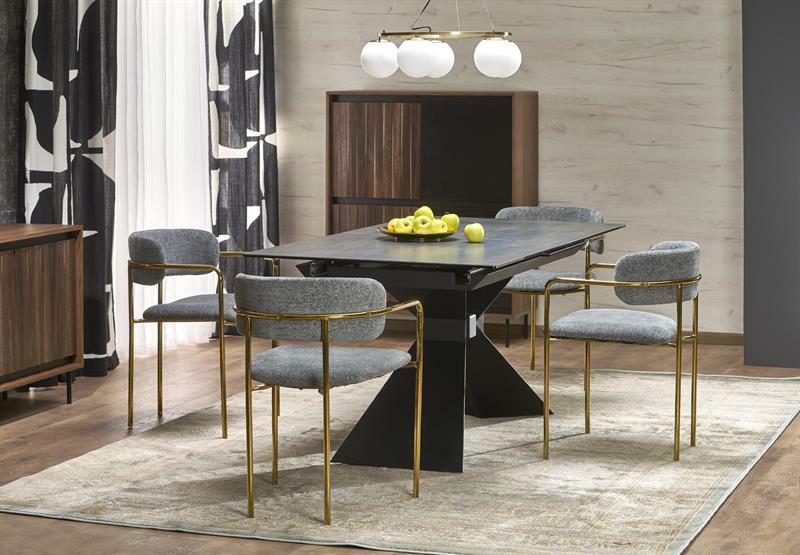Jídelní stůl Lucius (modrý mramor + černá) (pro 8 a více osob)