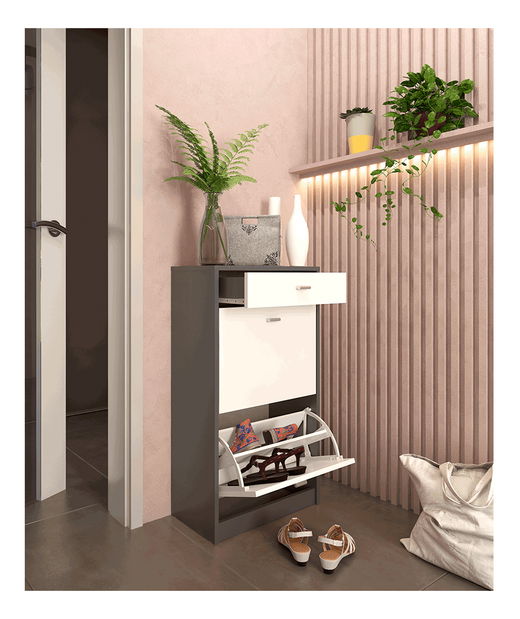 Botník (skříňka na boty) Kerjat Typ 1 (bílá + grafit)