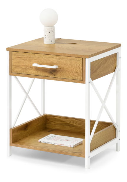 Noční stolek Torry (dub + bílá)