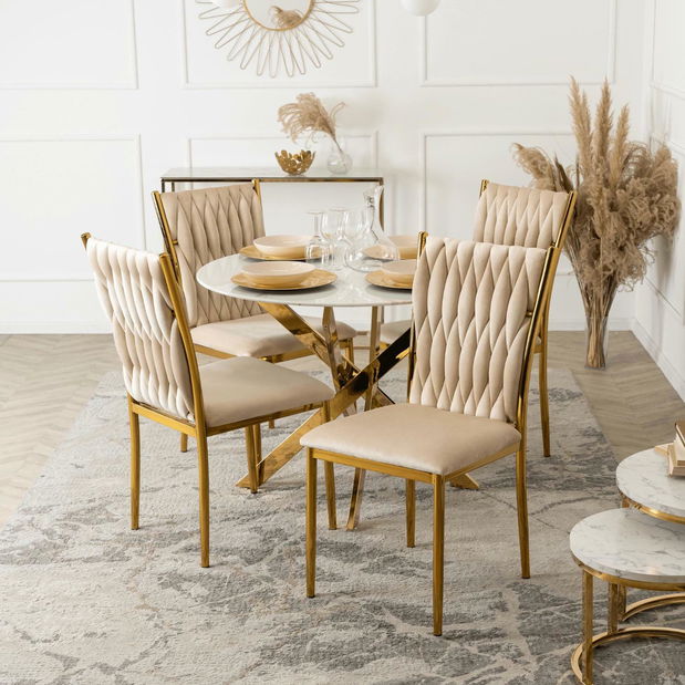 Jídelní stůl Bocas (mramor bílý + zlatá) (pro 4 osoby)