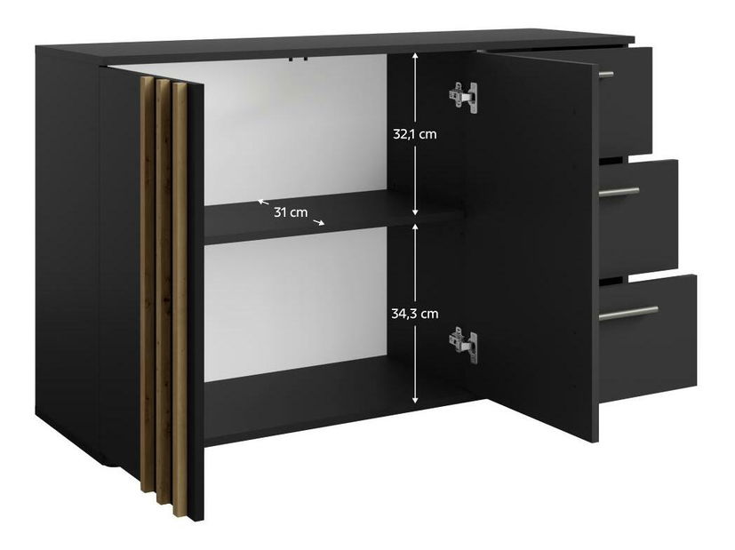 Komoda Tullin 3 (černá + dub artisan)