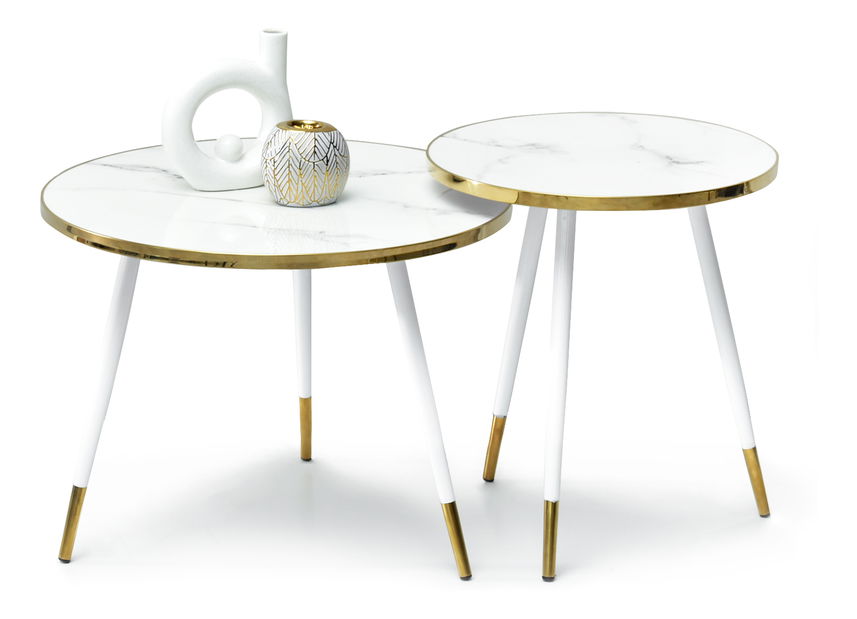 Set 2 konferenčních stolků Zoya Zest S (bílý mramor + zlatá)