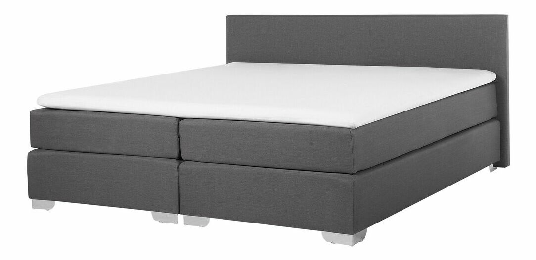 Boxspring postel 180 cm PRESS (polyester) (šedá) (s matrací a úložným prostorem)