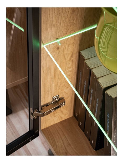 Obývací stěna Lyran (hikora jackson + černá) (s LED osvětlením) (s bio krbem)