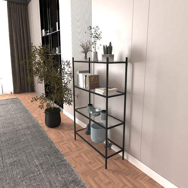 Regál Mortha (černá + sklo)